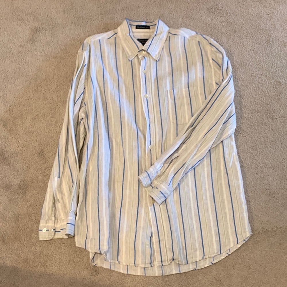 W.H. Belk Linen Striped Shirt - XL; Cream, Blue, Green, Yellow